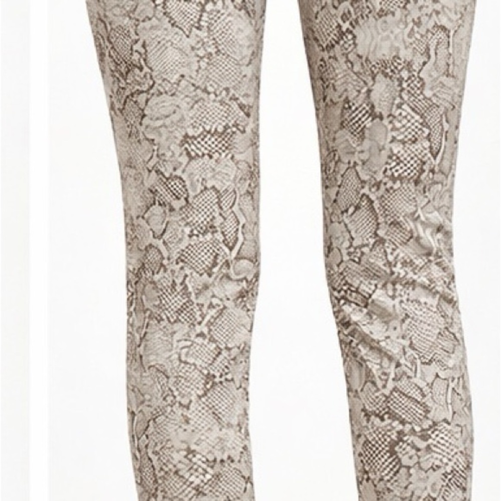 White House Black Market Cream and Taupe Snake Print Detail Top